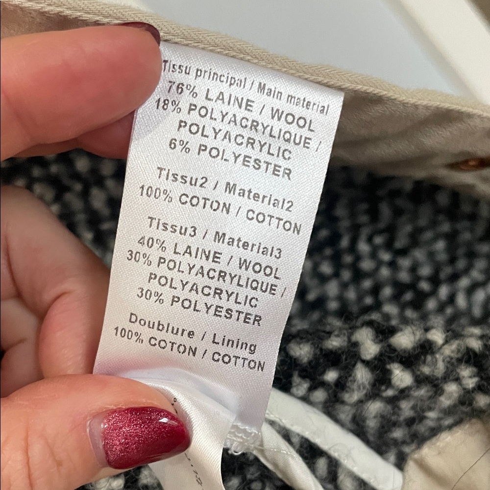 SEE BY CHLOE WOOL BLEND HOODED QUILT JACKET  - Beige and Black - Picture 4 of 5